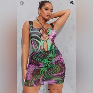 Pretty little thing PLT Green Abstract Print Body Outfit NWT